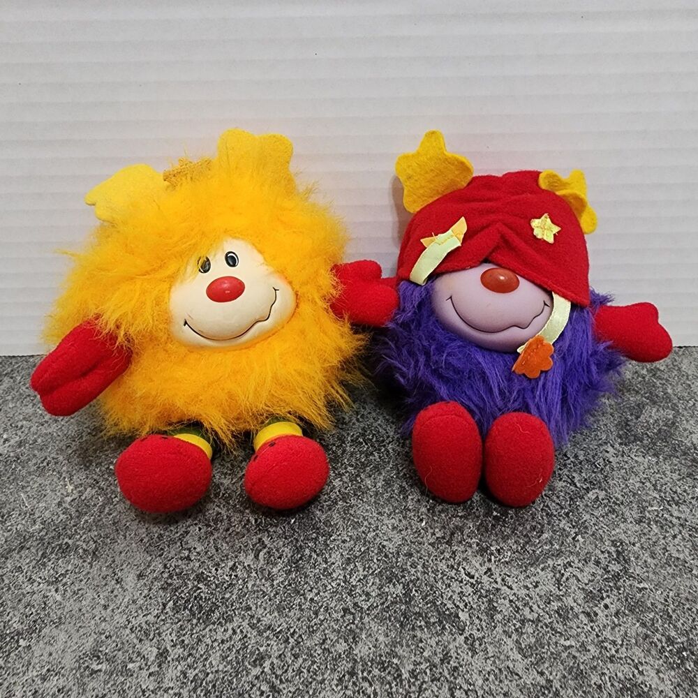 Vintage 83 84 Rainbow Brite Sprites Plush Pair - Yellow Spark & Purple Sprite